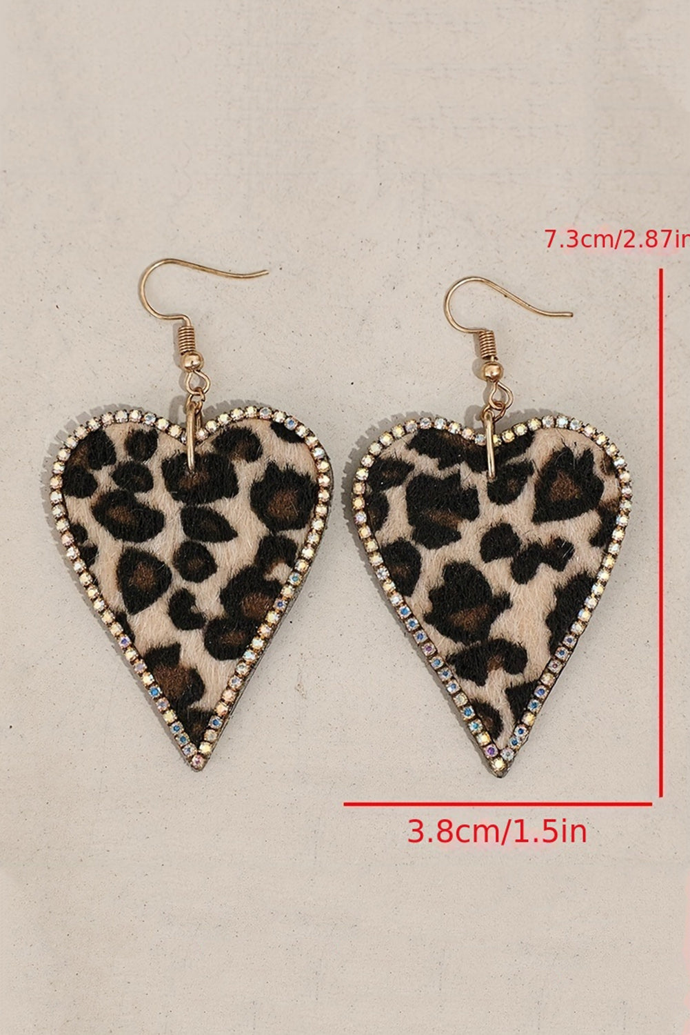 Multicolor Rhinestone Edge Leopard Print Heart Shape Earrings