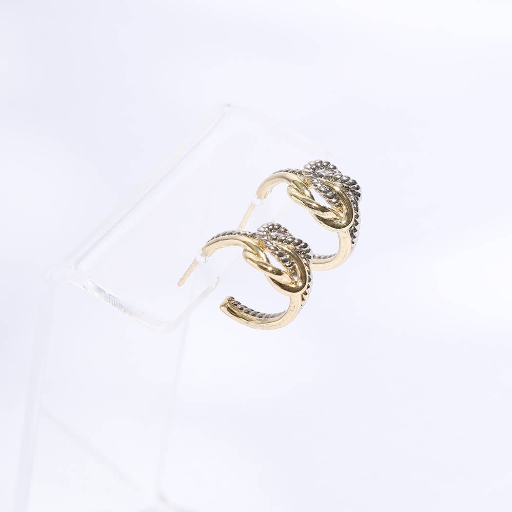 Two-Toned Chain Knotted Huggie Hoop Earrings