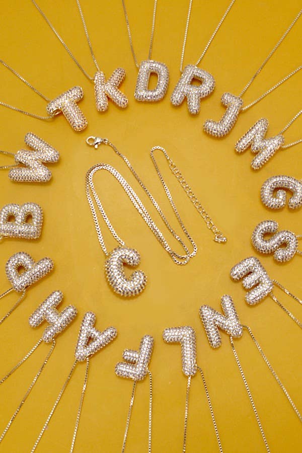 INITIAL PAVE RHINESTONE BUBBLE BALLOON NECKLACE | 80N751