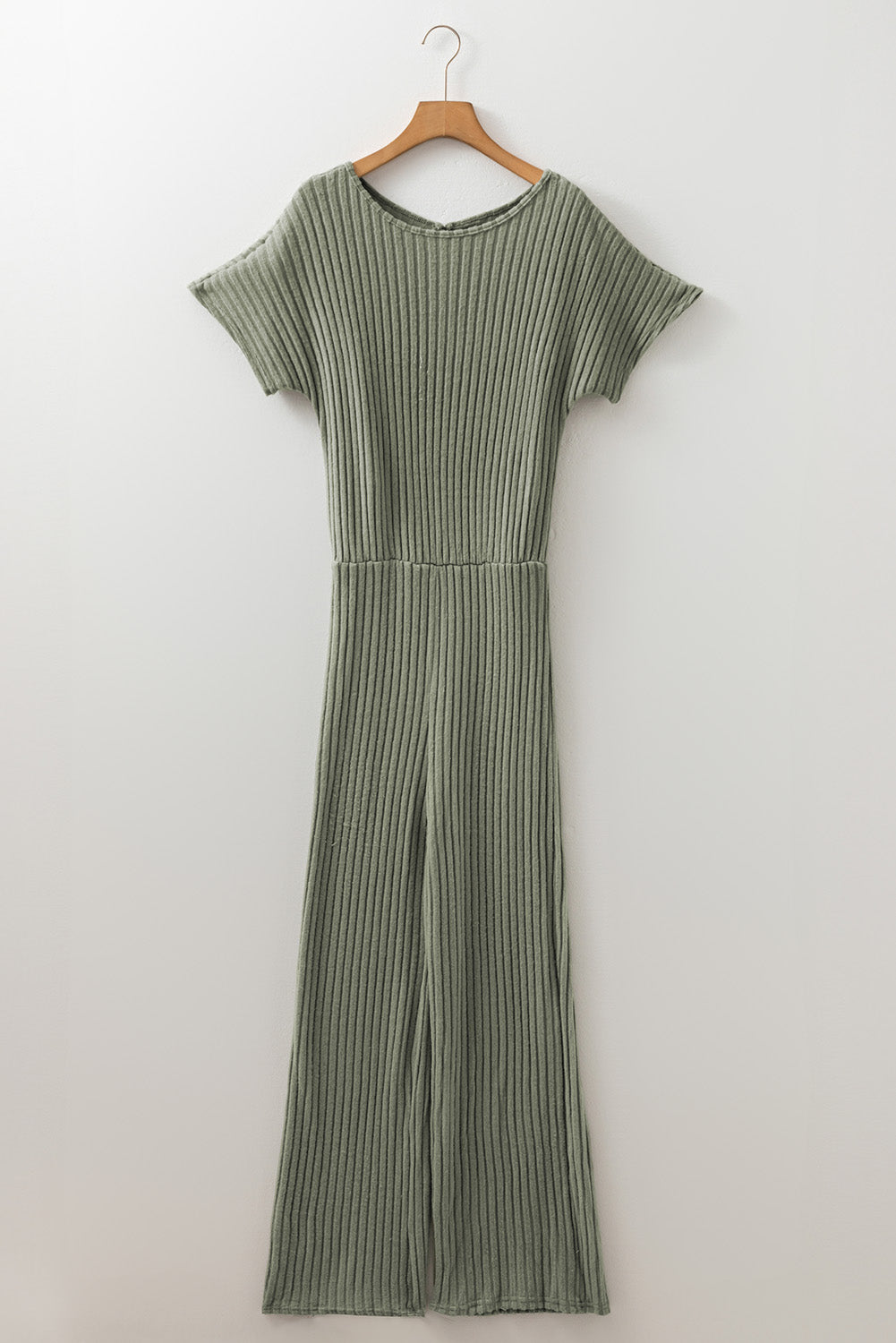 Laurel Green Ribbed Keyhole Short Sleeve Wide Leg Jumpsuit