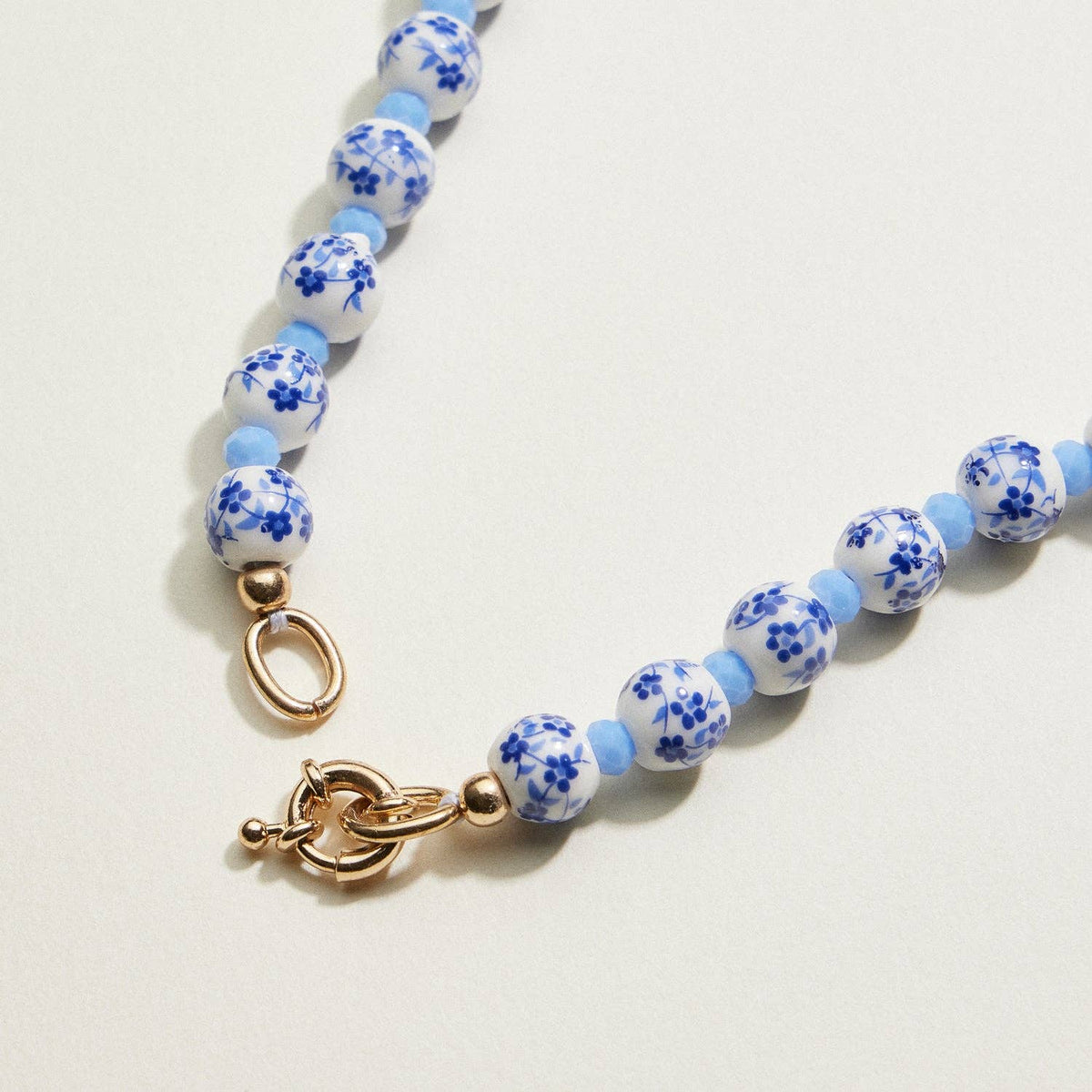 Blue & White Floral Beaded Necklace | Ceramic-Inspired Jewelry