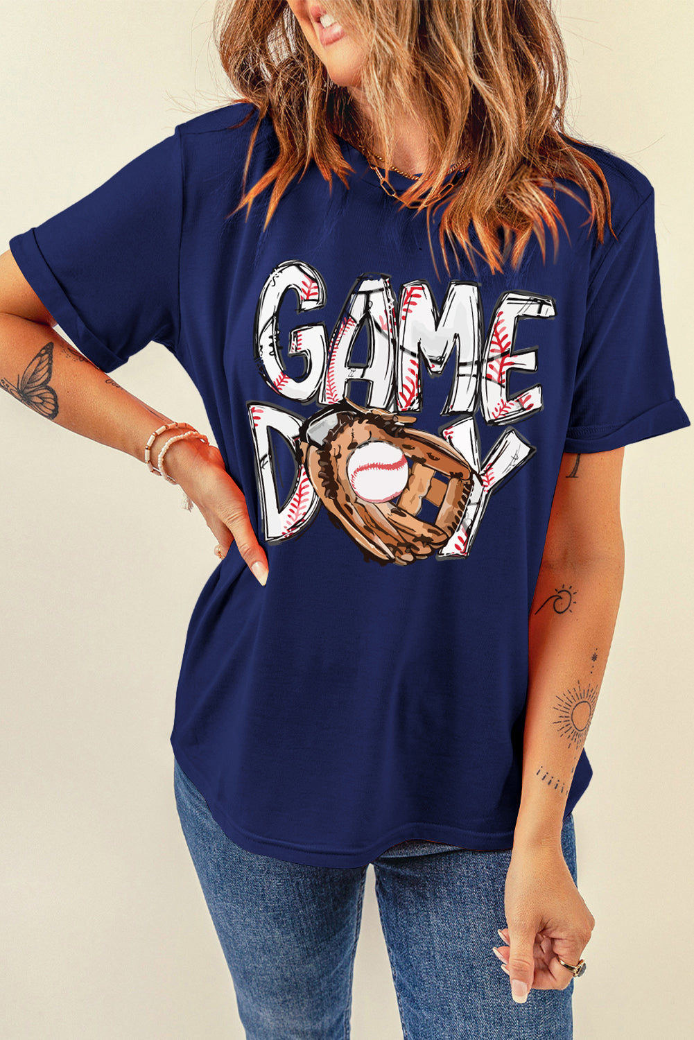Blue GAME DAY Baseball Graphic T Shirt