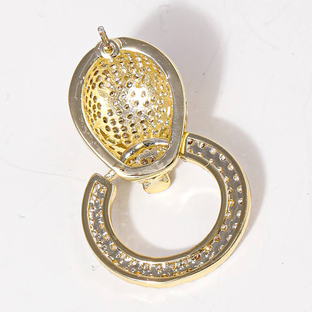 Panther Figure with Ring Pave Post Earrings