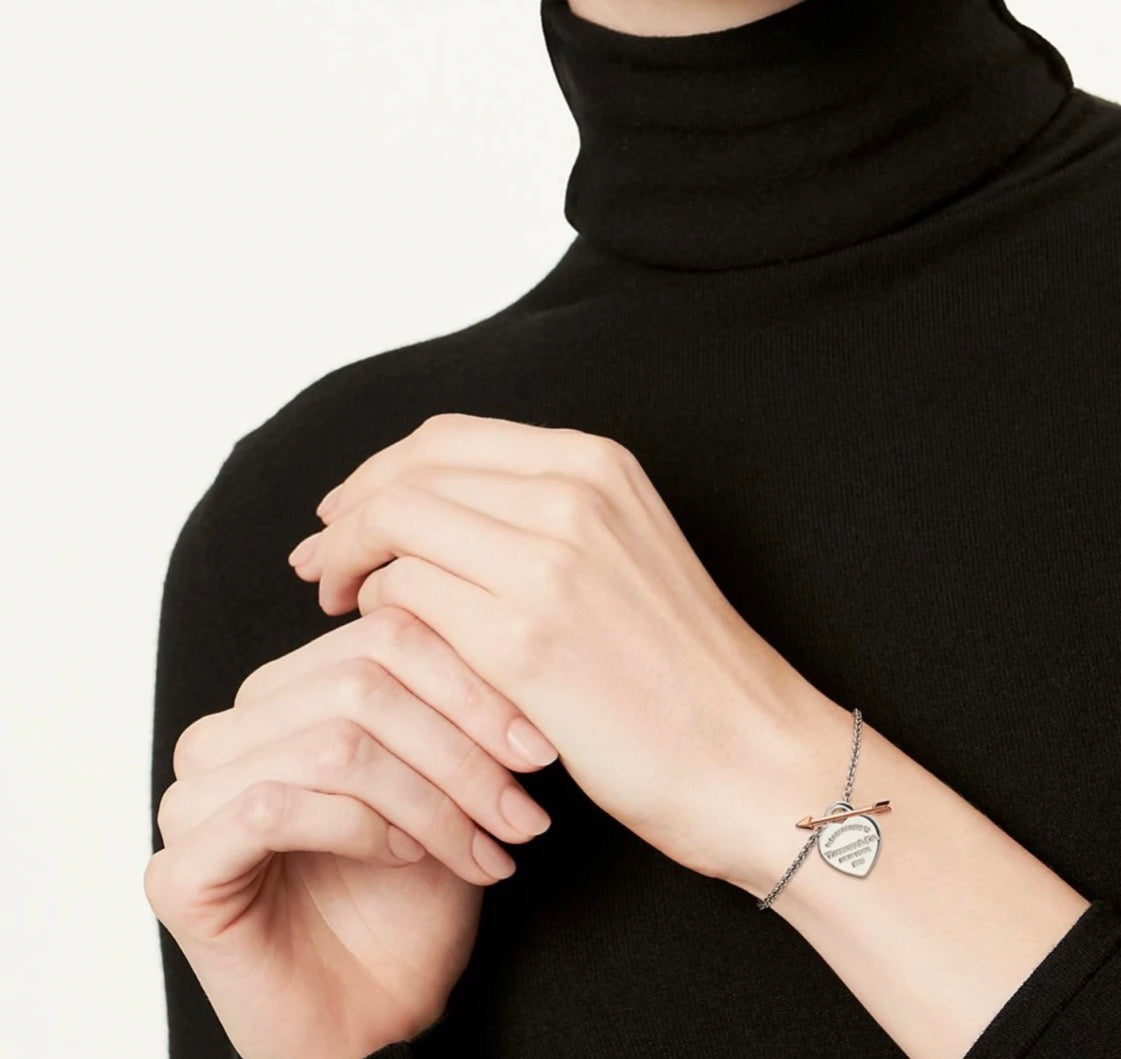 Silver Heart Pendant with Rose Gold Arrow Bracelet