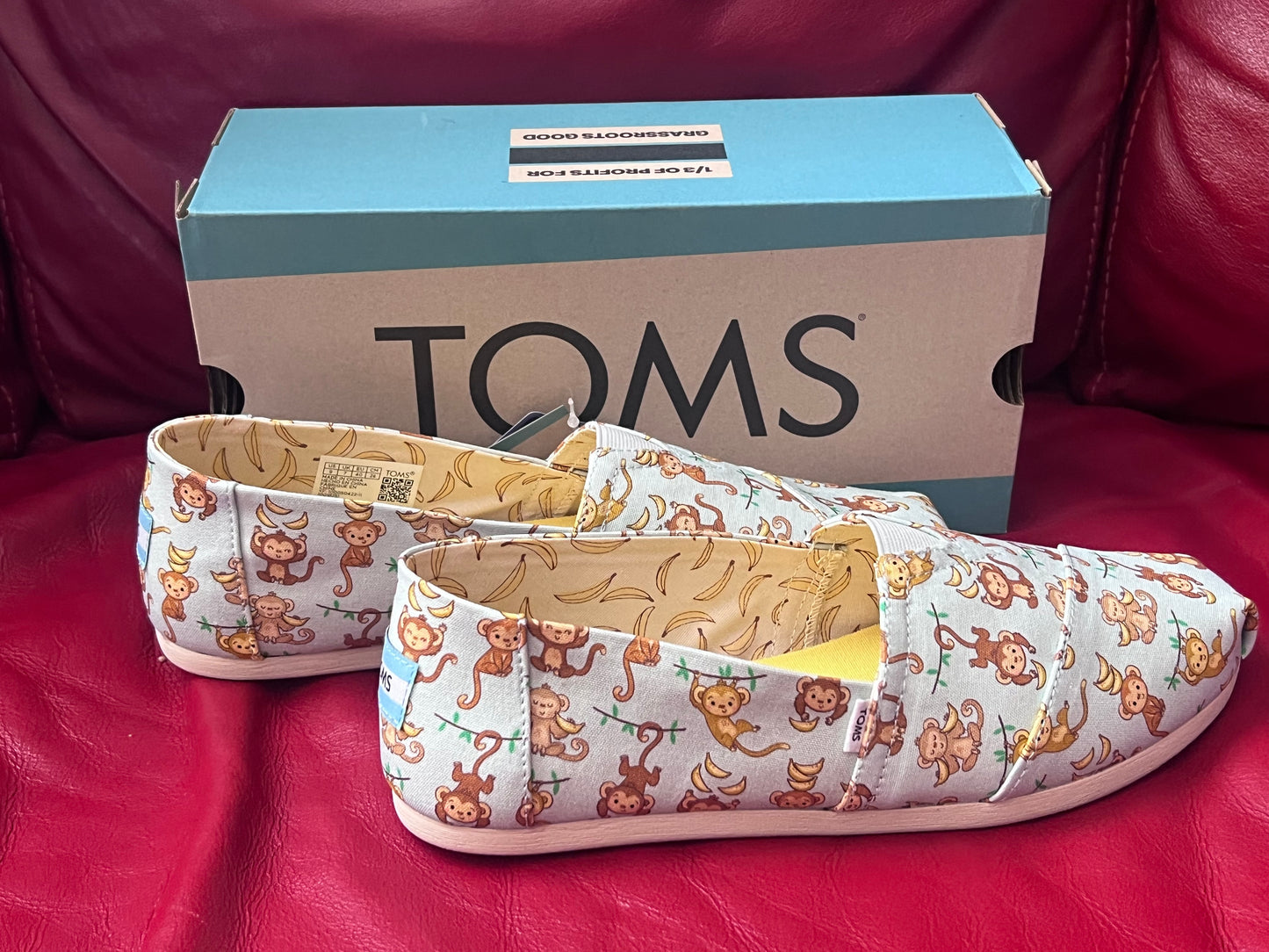 Authentic Toms Blue Monkey Business Printed Canvas Alpargata Women's Slip-Ons