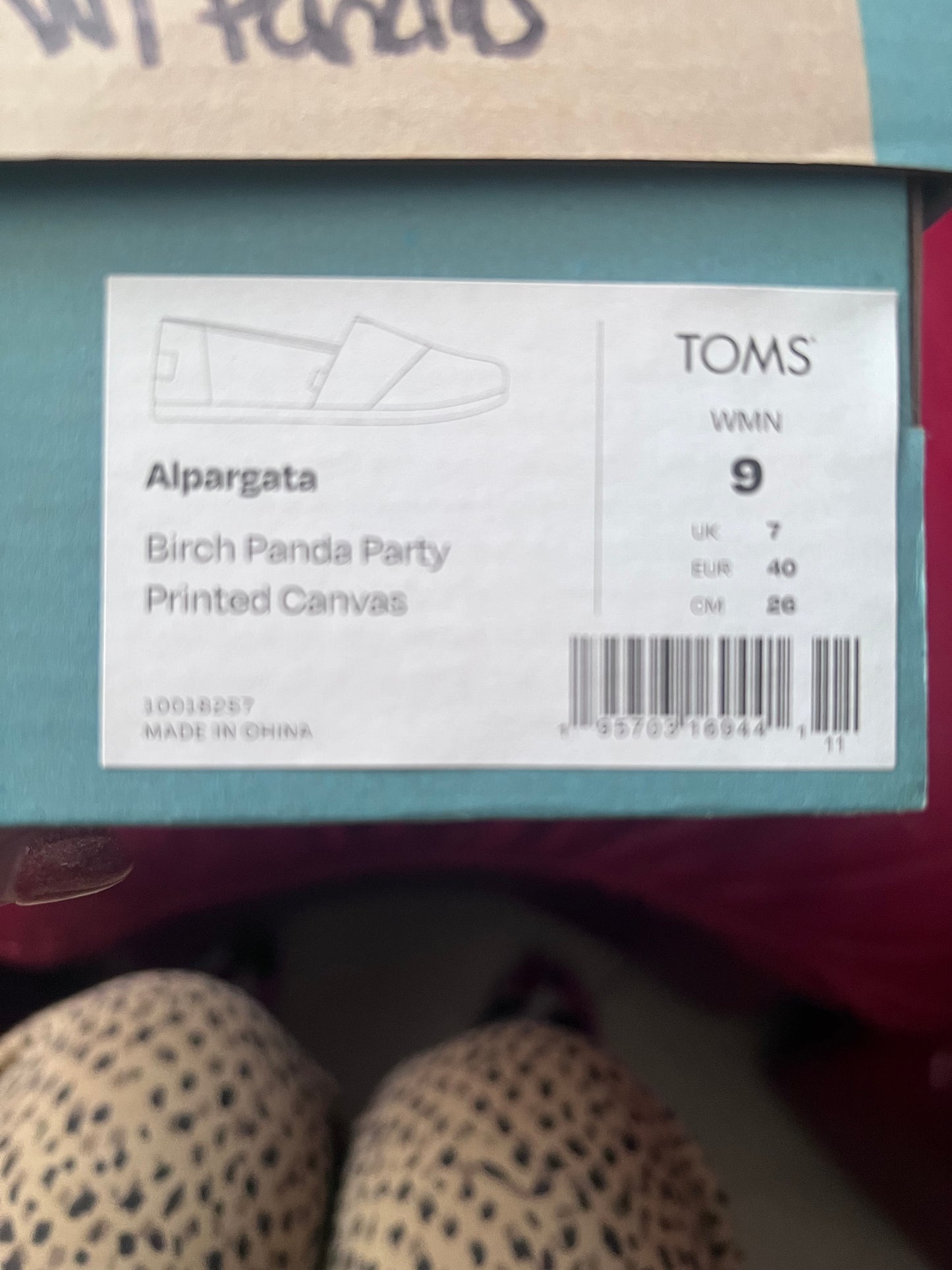 Authentic Toms Alpargata Women's Slip-On Shoes Panda Party size 9