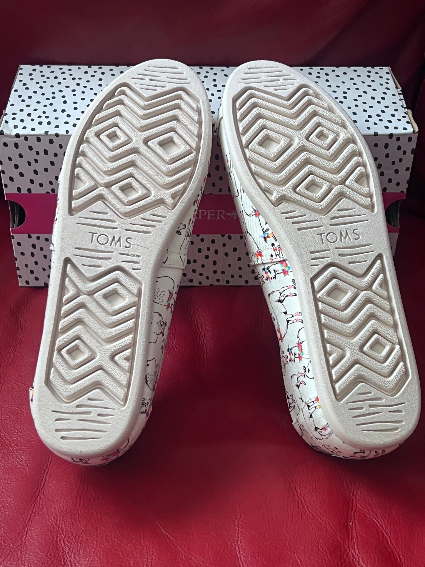 Authentic Toms x Paper Source Alpargata Ivory Floral Llama Print Women's Slipons size 9