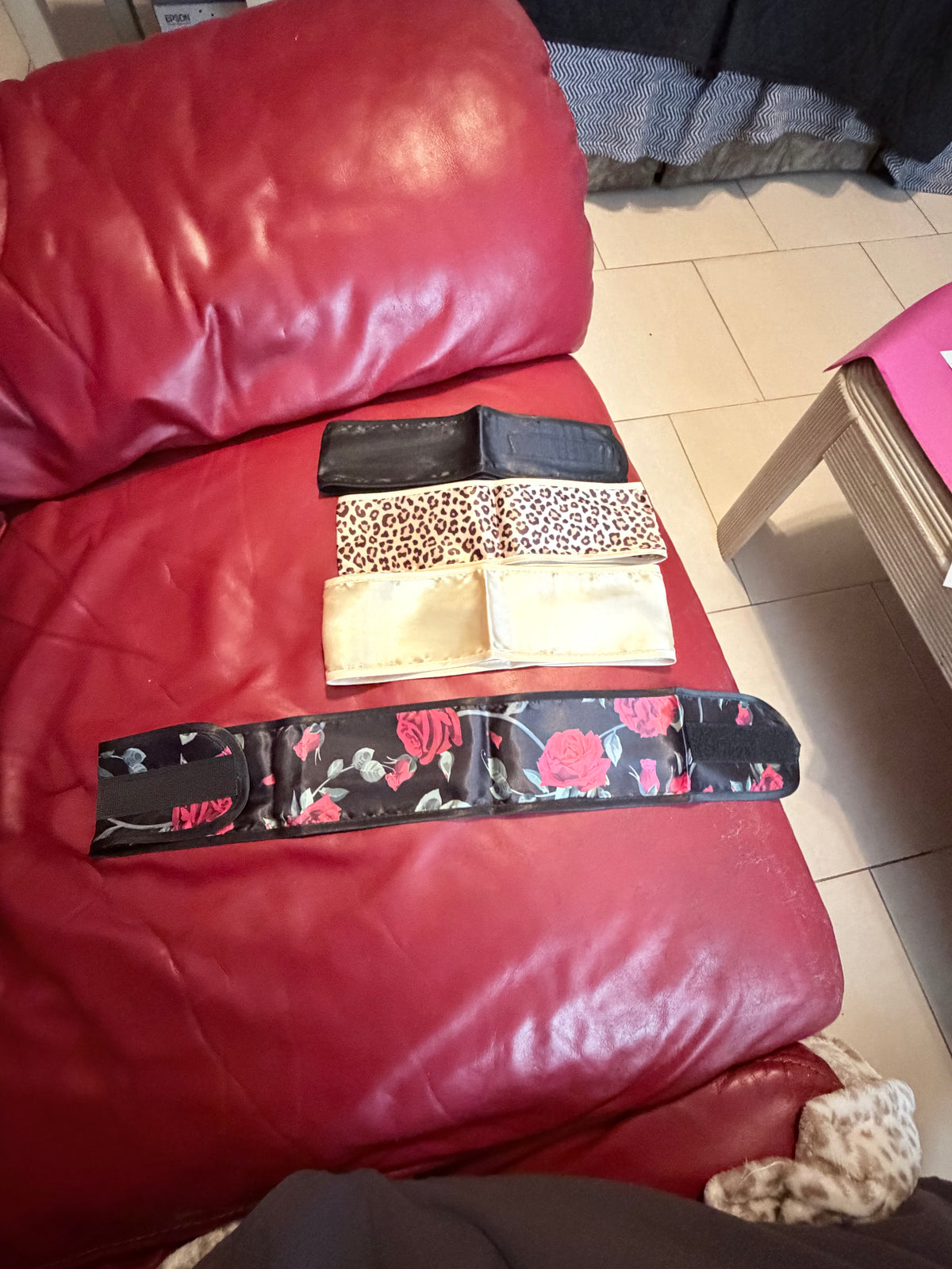 Satin Overnight Hair Wrap Bands Set of 4 Black Leopard Ivory Floral