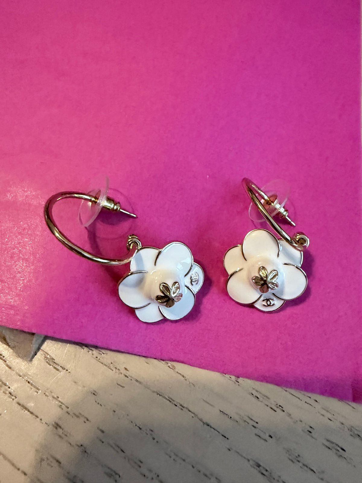 Gold Tone Floral Hoop Dangle Earring