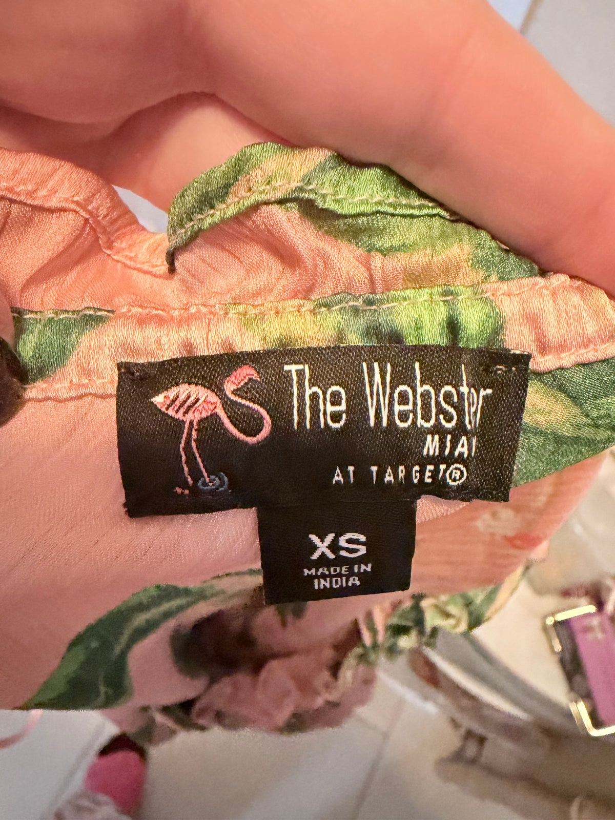 The Webster at Target Size XS Pink Tropical Leaf & Flamingo Print Off Shoulder Blouse