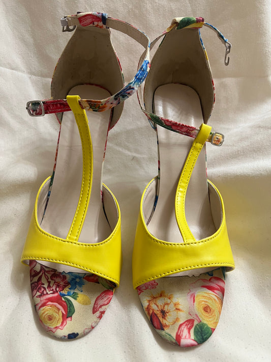Yellow Floral Women's High Heels