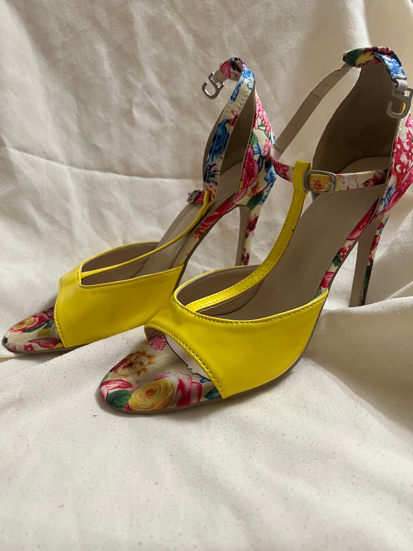 Yellow Floral Women's High Heels