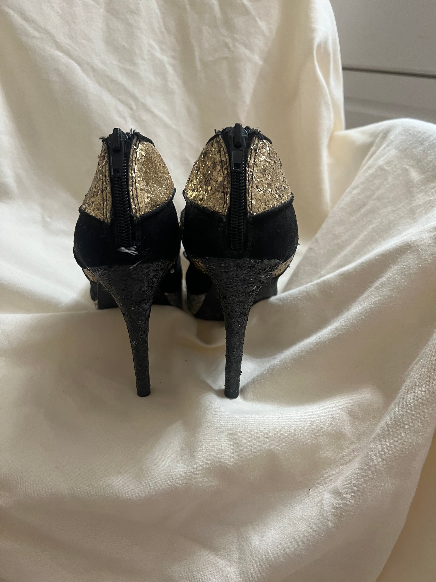 Black Faux Suede with Gold & Silver Glitter Accents Heels