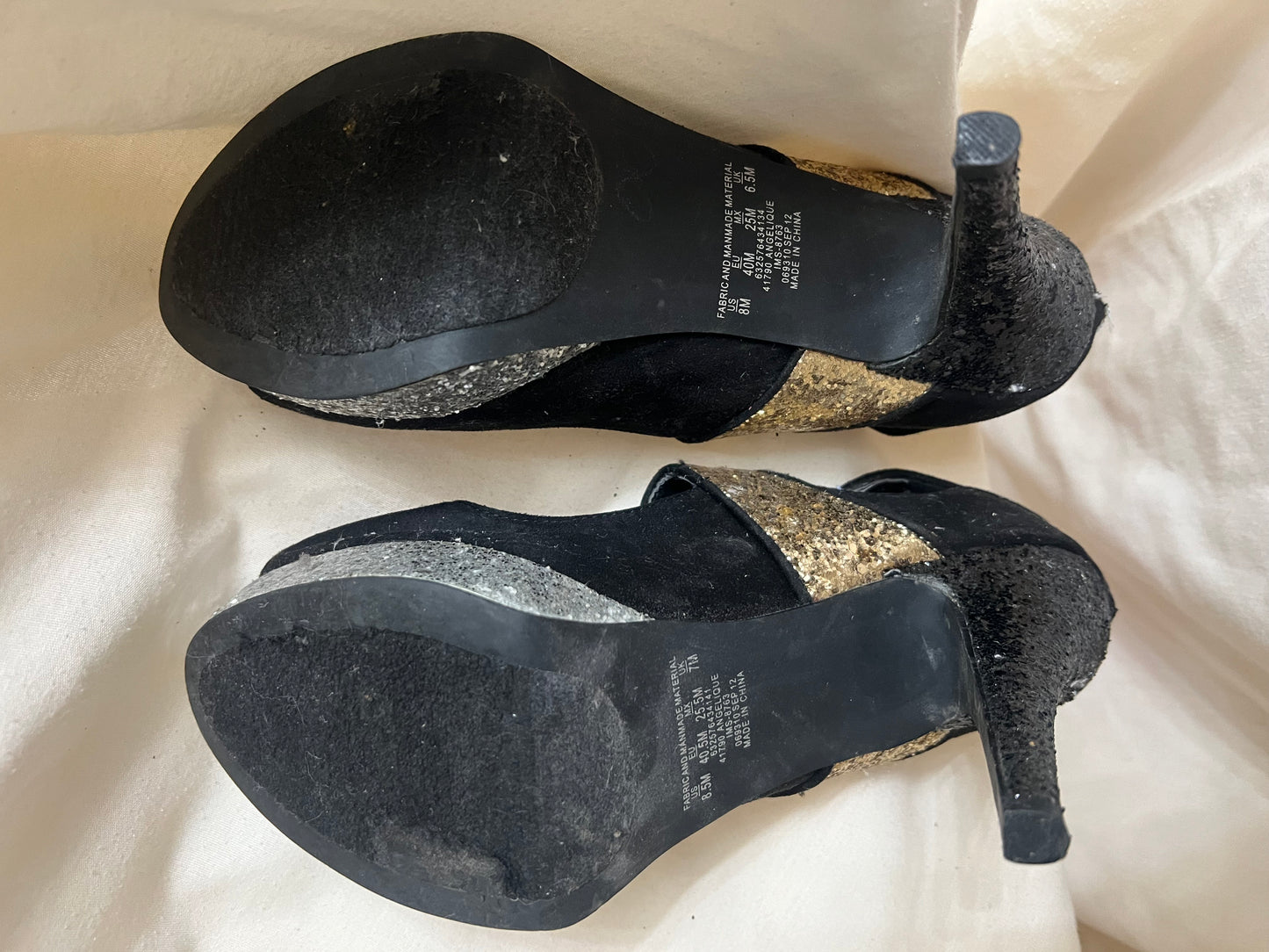 Black Faux Suede with Gold & Silver Glitter Accents Heels