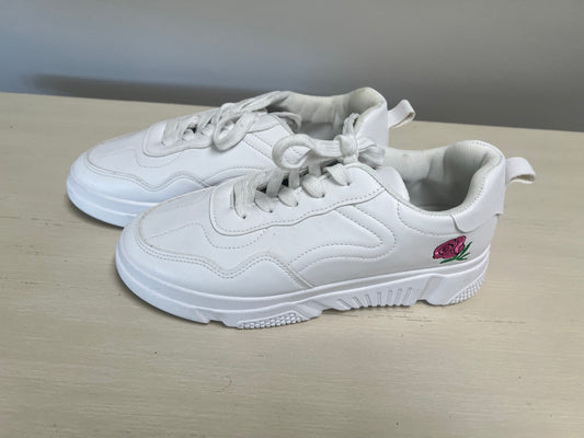 White Women's Sneakers with Pink Rose