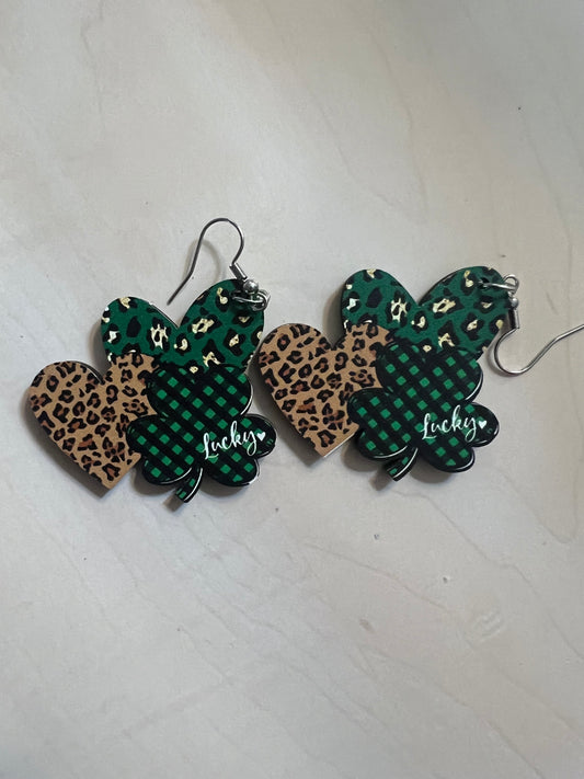 Lucky Four Leaf Clover & Leopard Earrings