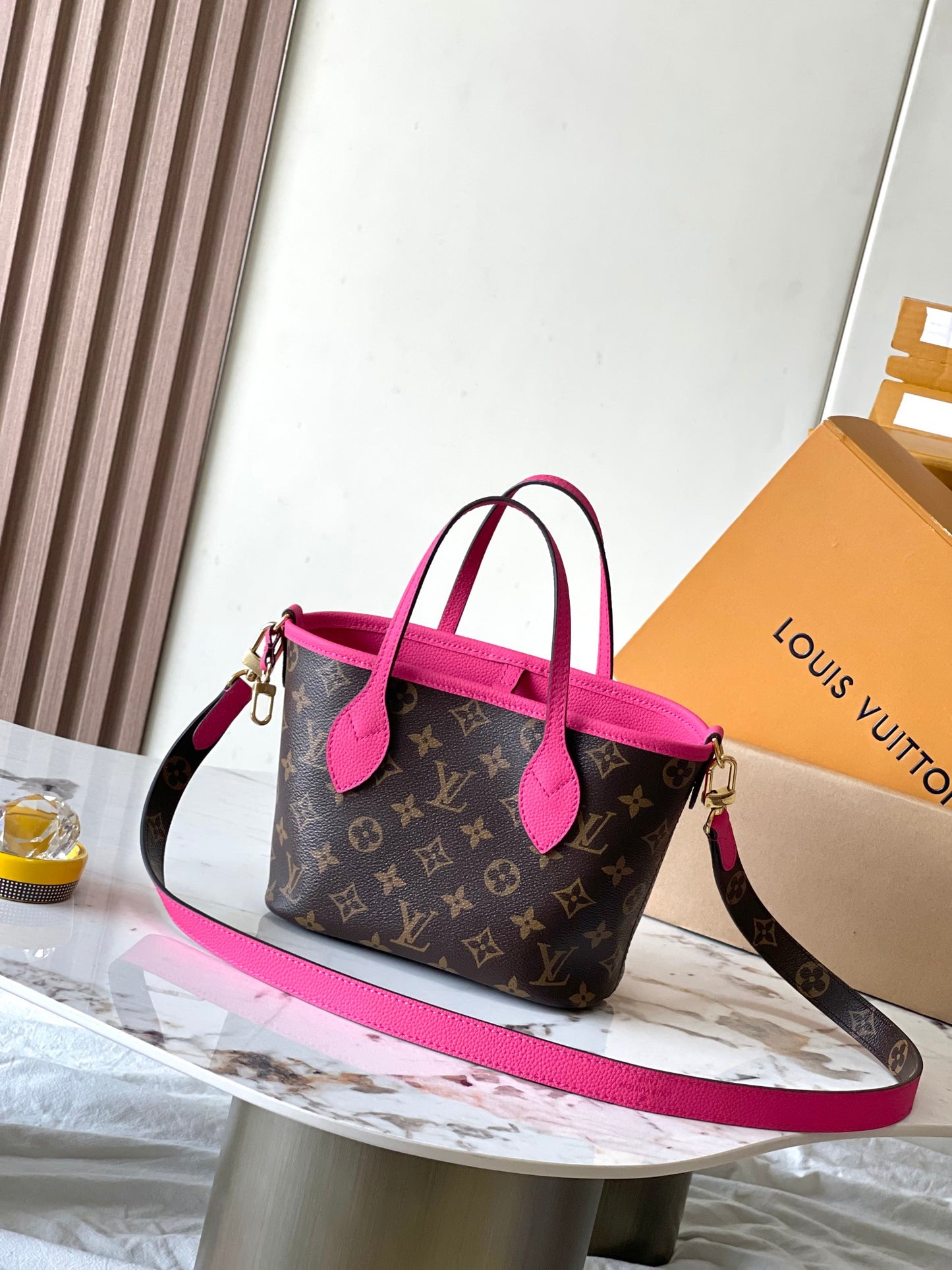 Mini Reversible Tote Bag with Pouch – Monogram Canvas & Pink Leather Trim