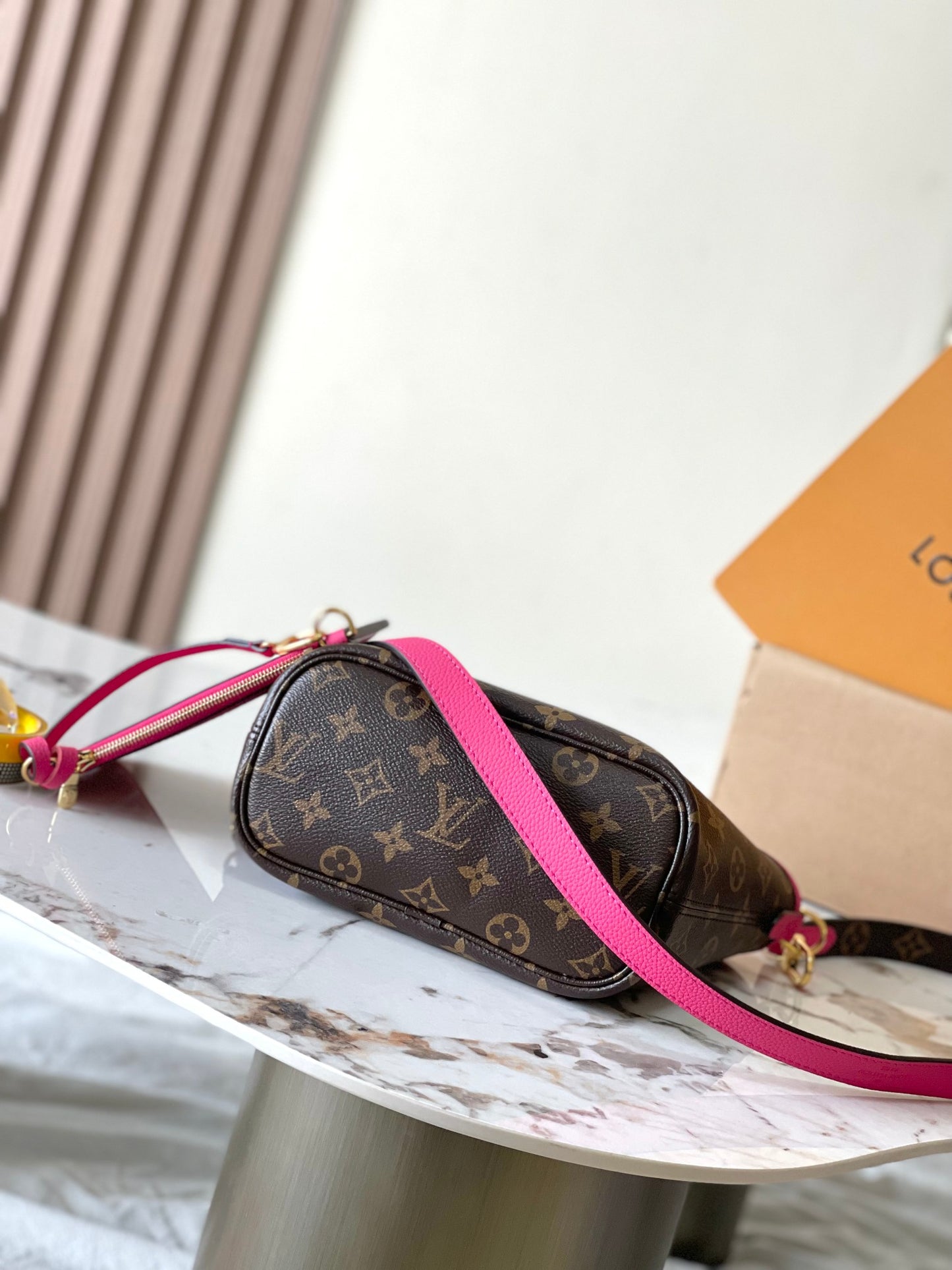 Mini Reversible Tote Bag with Pouch – Monogram Canvas & Pink Leather Trim