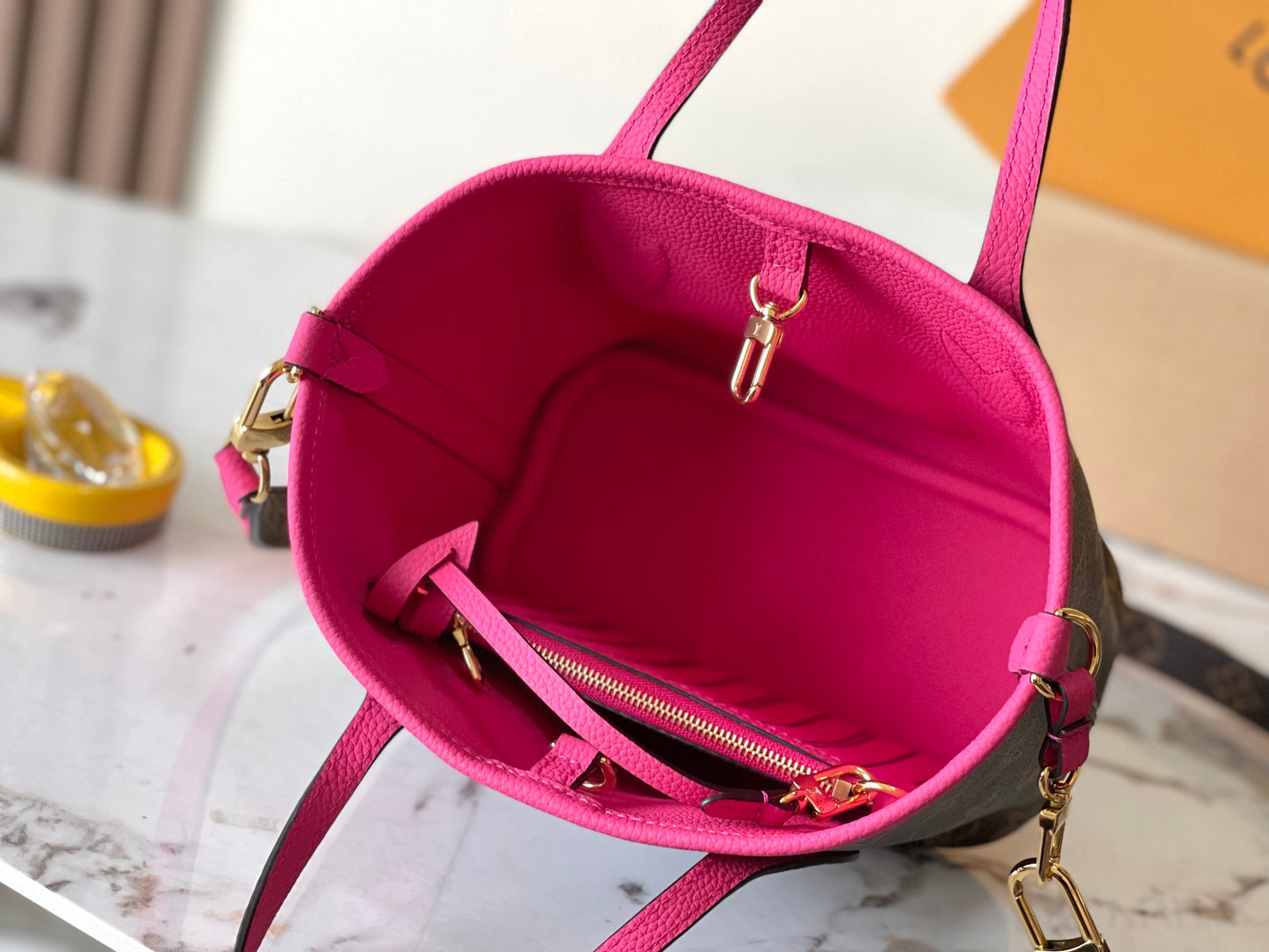 Mini Reversible Tote Bag with Pouch – Monogram Canvas & Pink Leather Trim
