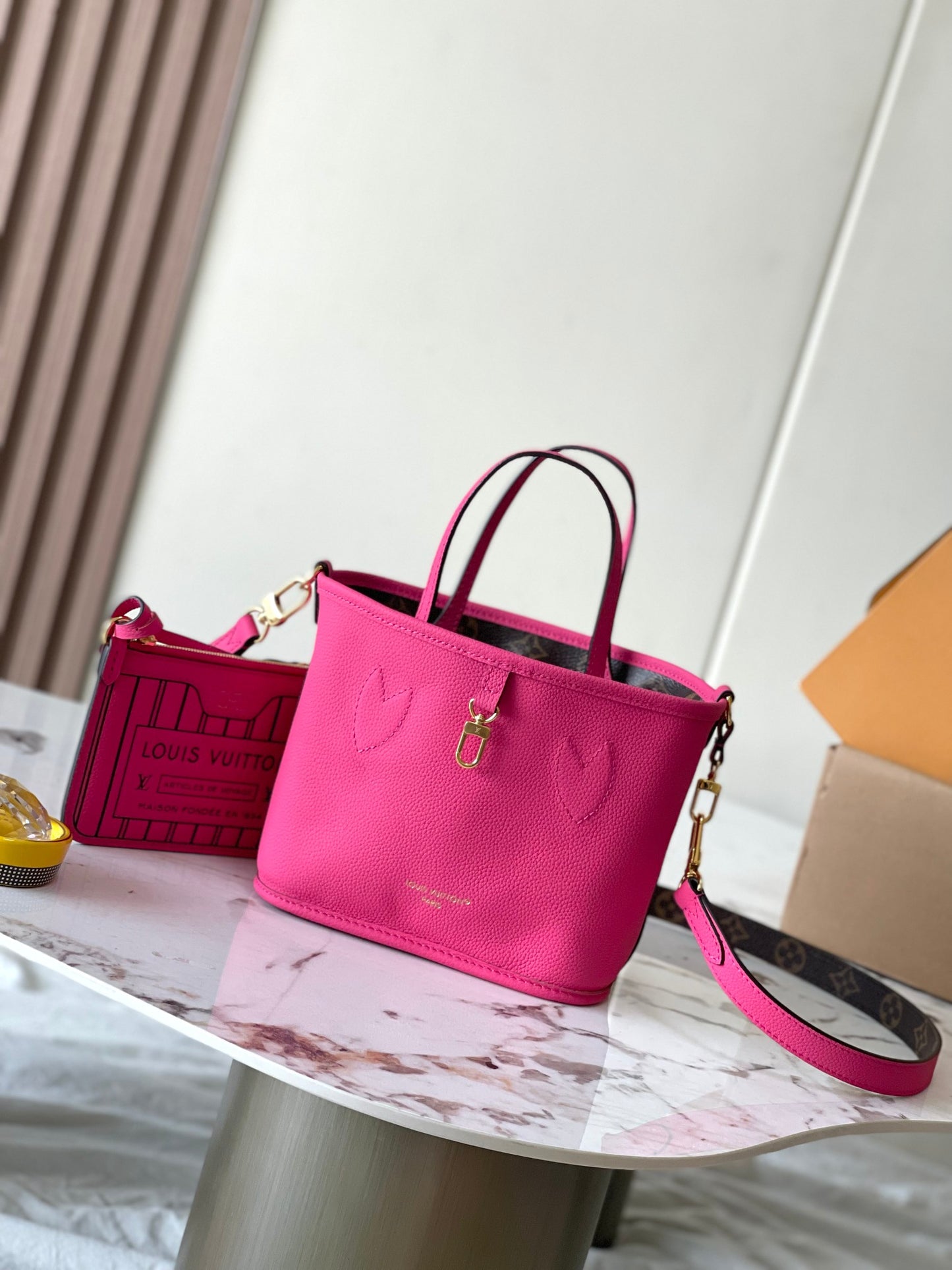 Mini Reversible Tote Bag with Pouch – Monogram Canvas & Pink Leather Trim