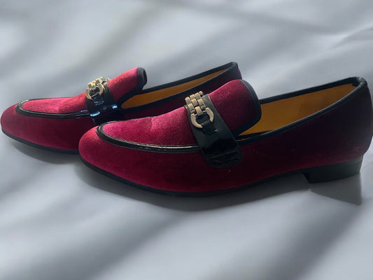 Burgundy Red Faux Suede Men's Loafers