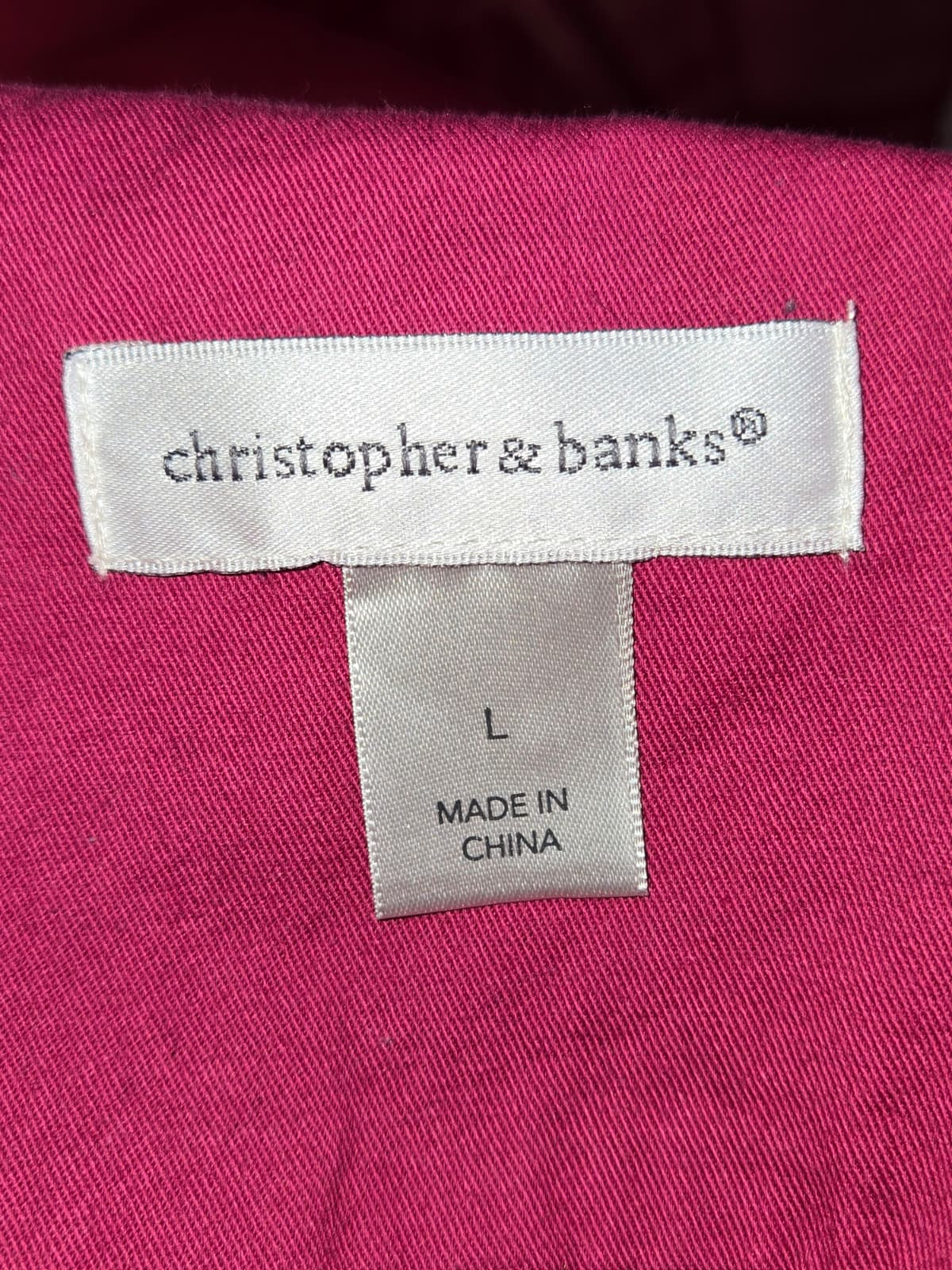 Christopher & Banks Women's Large Pink 100% Cotton Button Front Utility Jacket