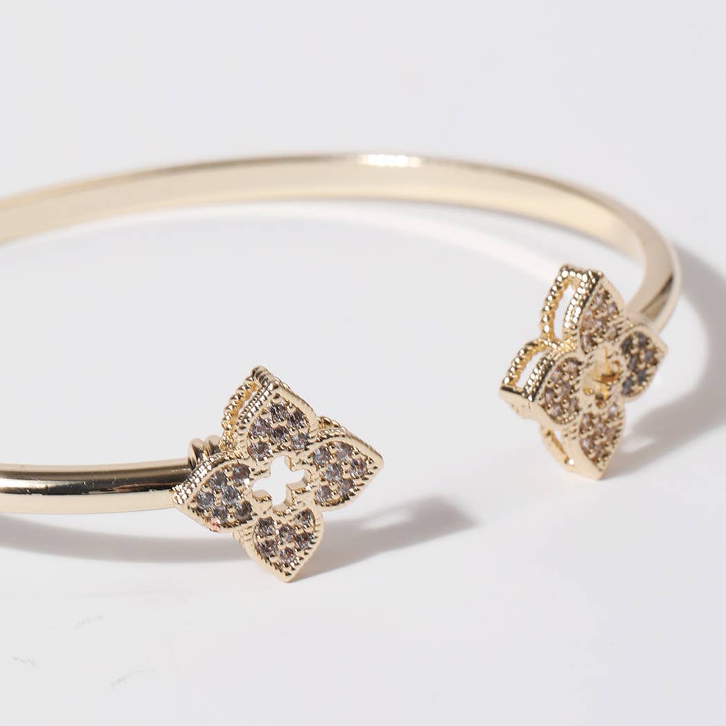Four Leaf Clover Gold Plated Cuff Bangle