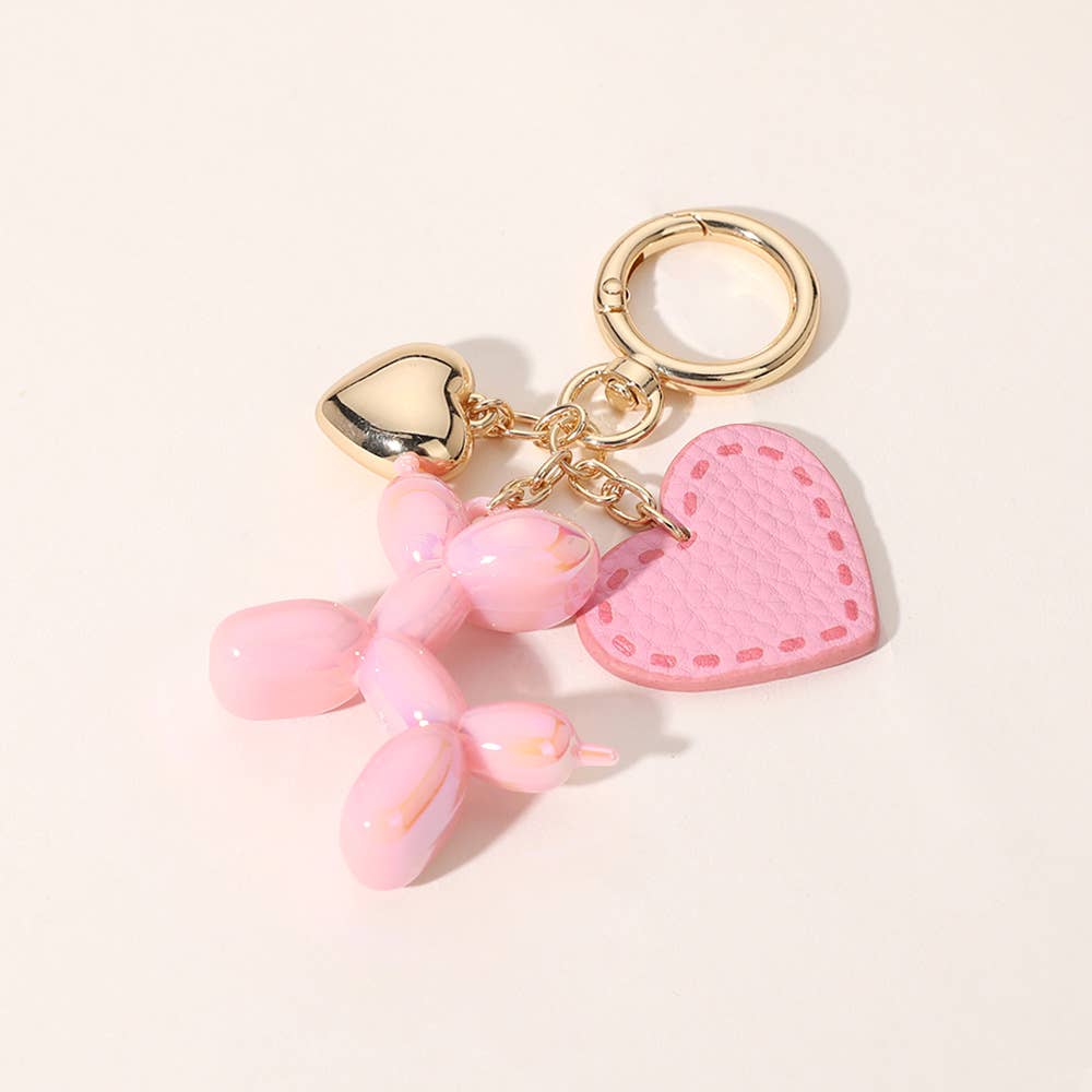 Faux Leather Metal Heart Balloon Dog Bag Charm / Keychain