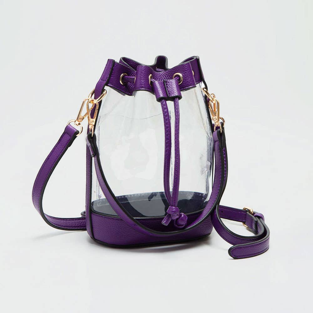 Solid Faux Leather Transparent Bucket Bag