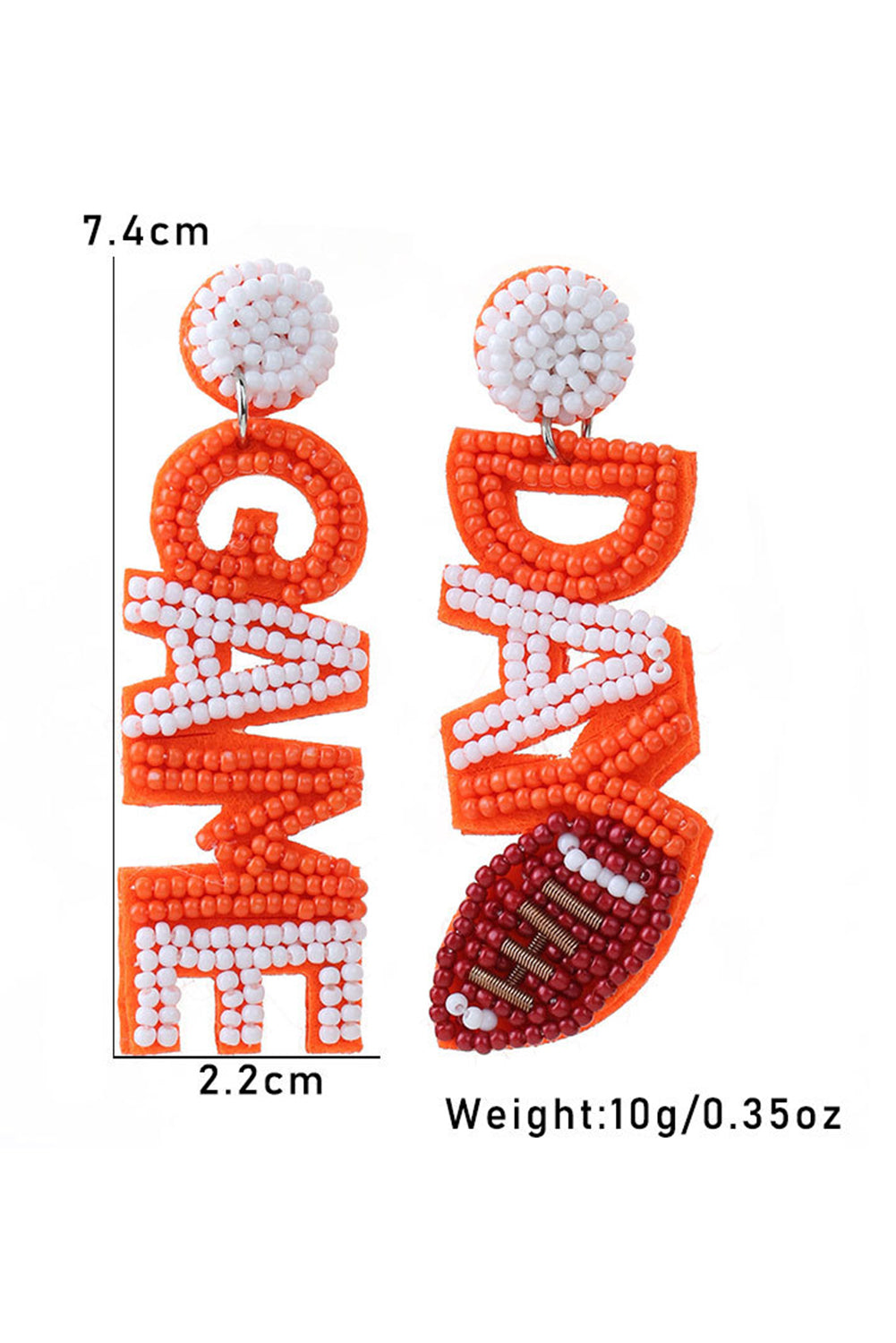 Orange GAME DAY Football Rice Bead Dangle Stud Earrings