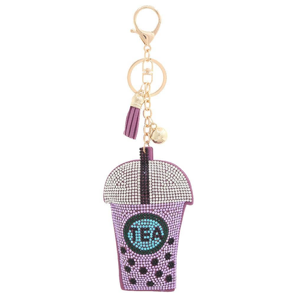 BOBA TEA PUFFY RHINESTONE KEYCHAIN
