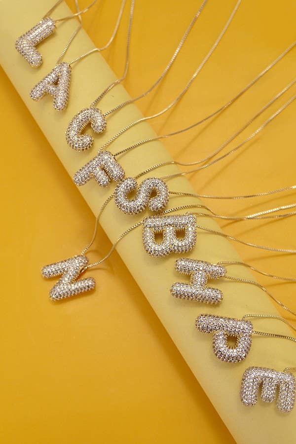 INITIAL PAVE RHINESTONE BUBBLE BALLOON NECKLACE | 80N751