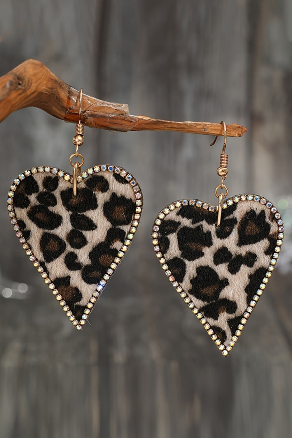 Multicolor Rhinestone Edge Leopard Print Heart Shape Earrings