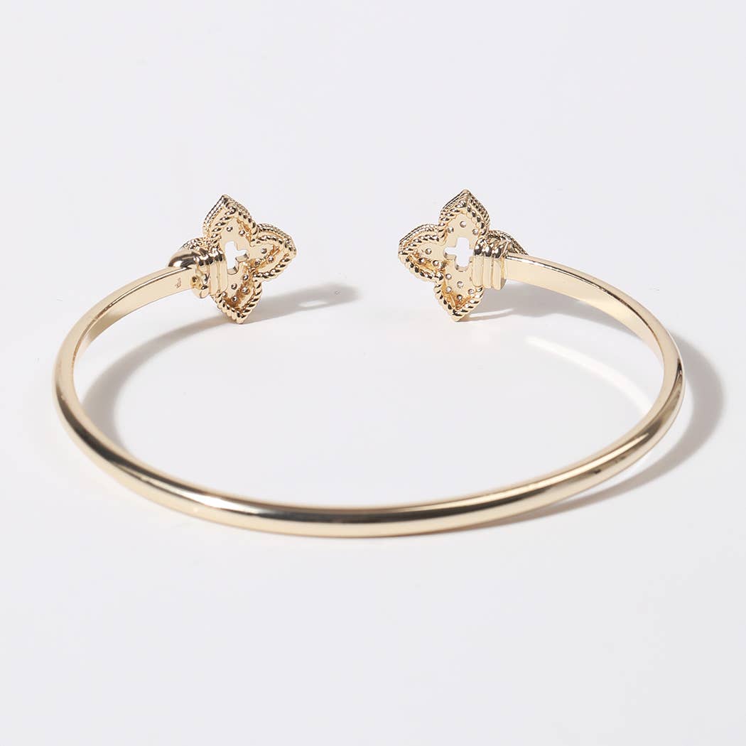 Four Leaf Clover Gold Plated Cuff Bangle