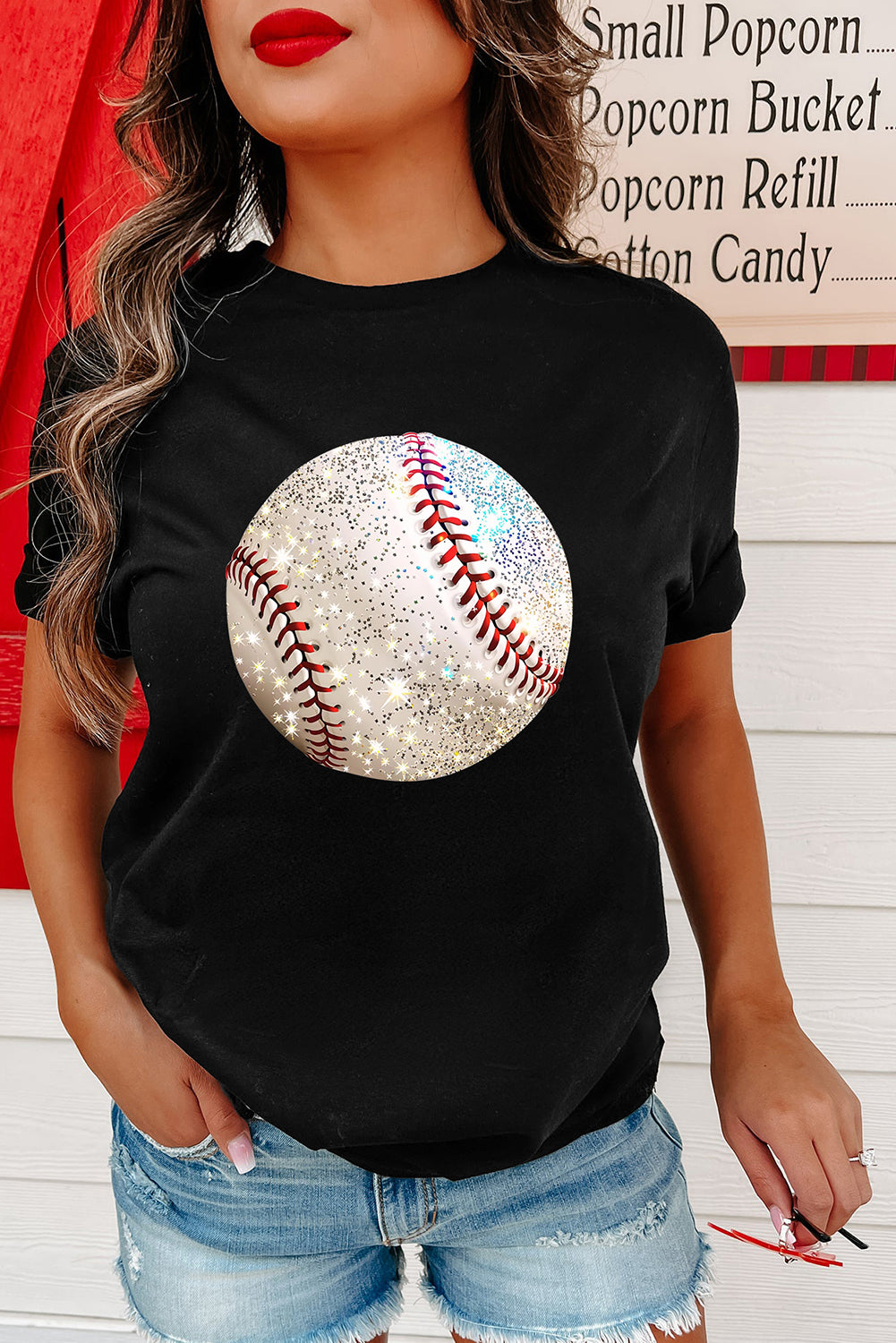 Baseball Print Cotton Blend T Shirt