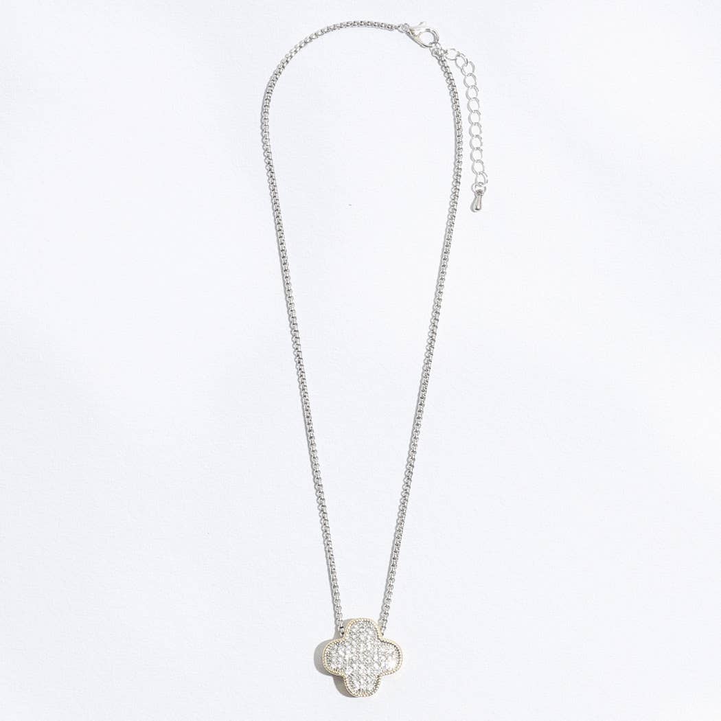 Gold Tone Outline Clover Pendant Necklace