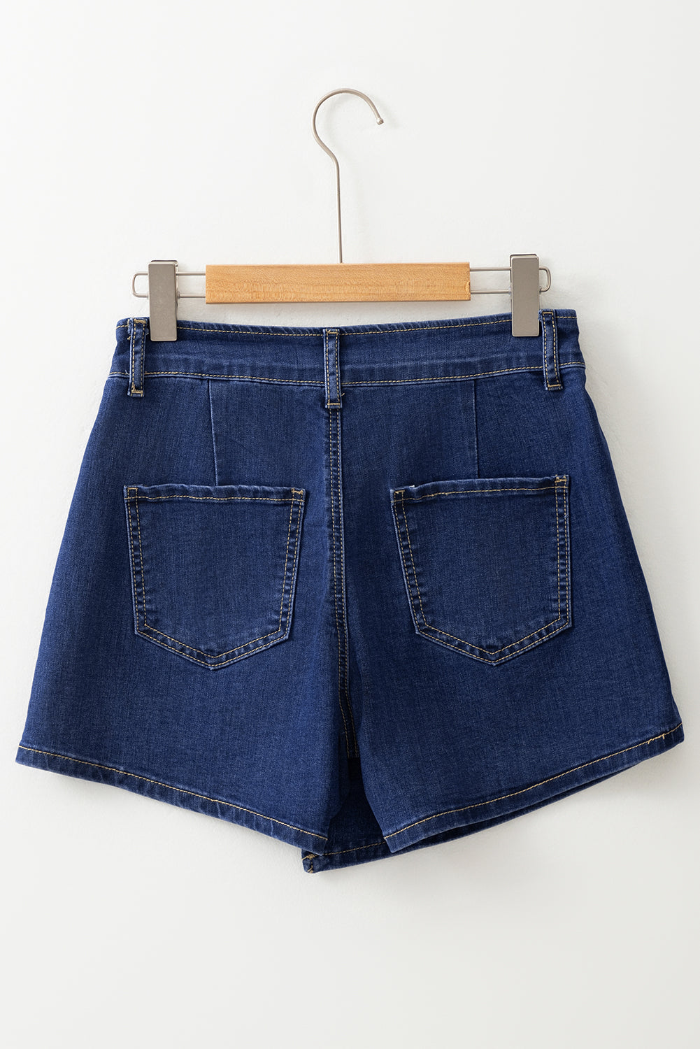 Blue Asymmetric Wrapped Buttoned High Waist Denim Shorts
