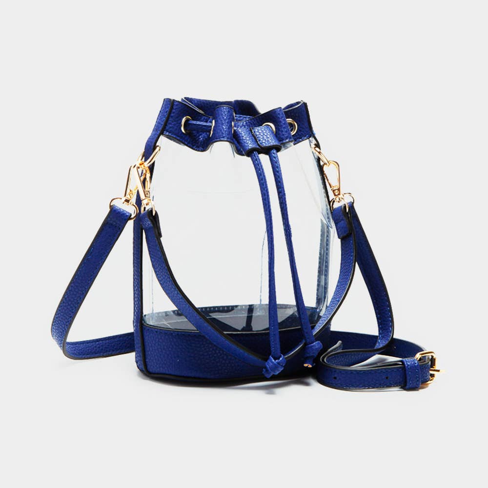 Solid Faux Leather Transparent Bucket Bag
