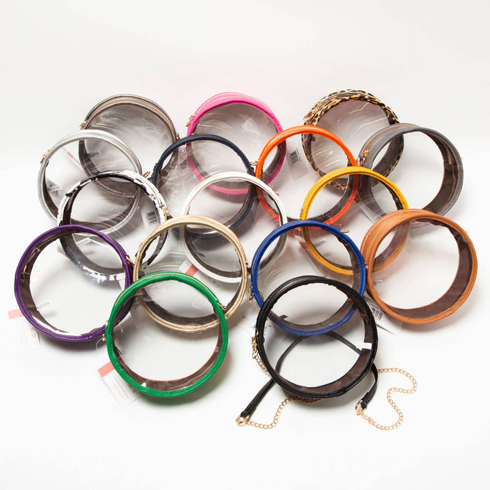 Faux Leather Transparent Round Crossbody Bag