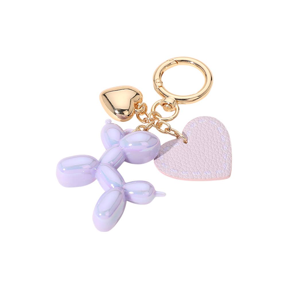 Faux Leather Metal Heart Balloon Dog Bag Charm / Keychain