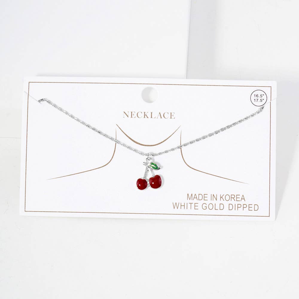 Gold Dipped Enamel Cherry Pendant Necklace