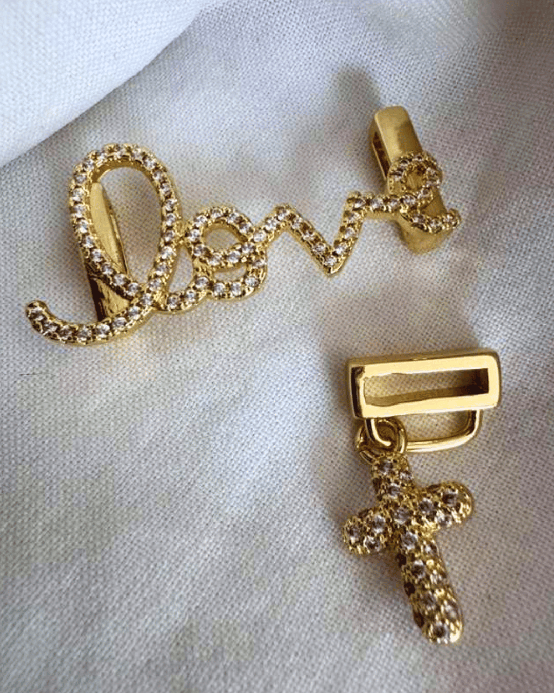 Faith Crystal Studded Love, Cross Drop Charm Gold Bracelet