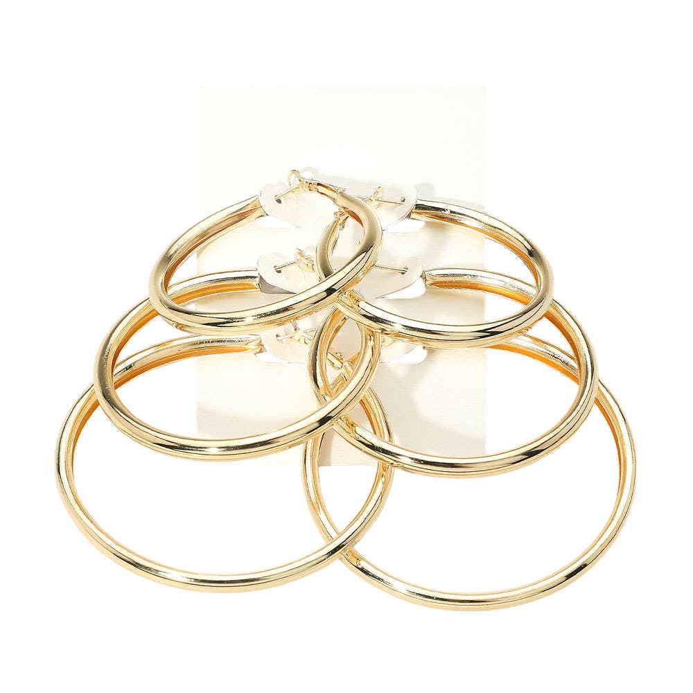SET OF 3 - Classic Round Metal Hoop Earring Set