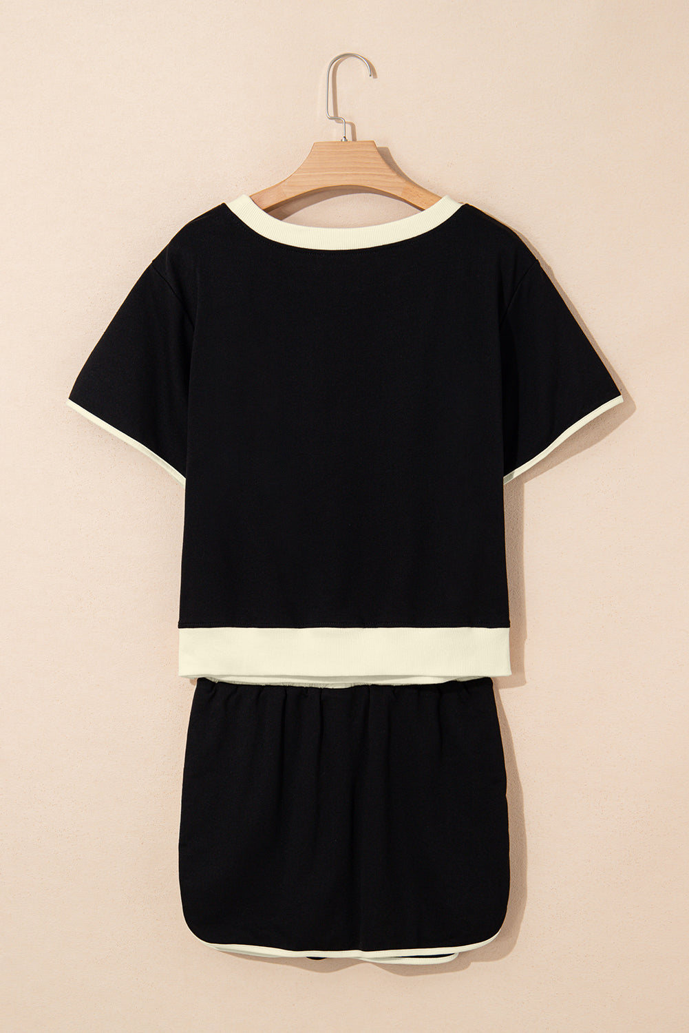 Black Sequin Football Bow Patched Colorblock Edge Tee and Skort Set