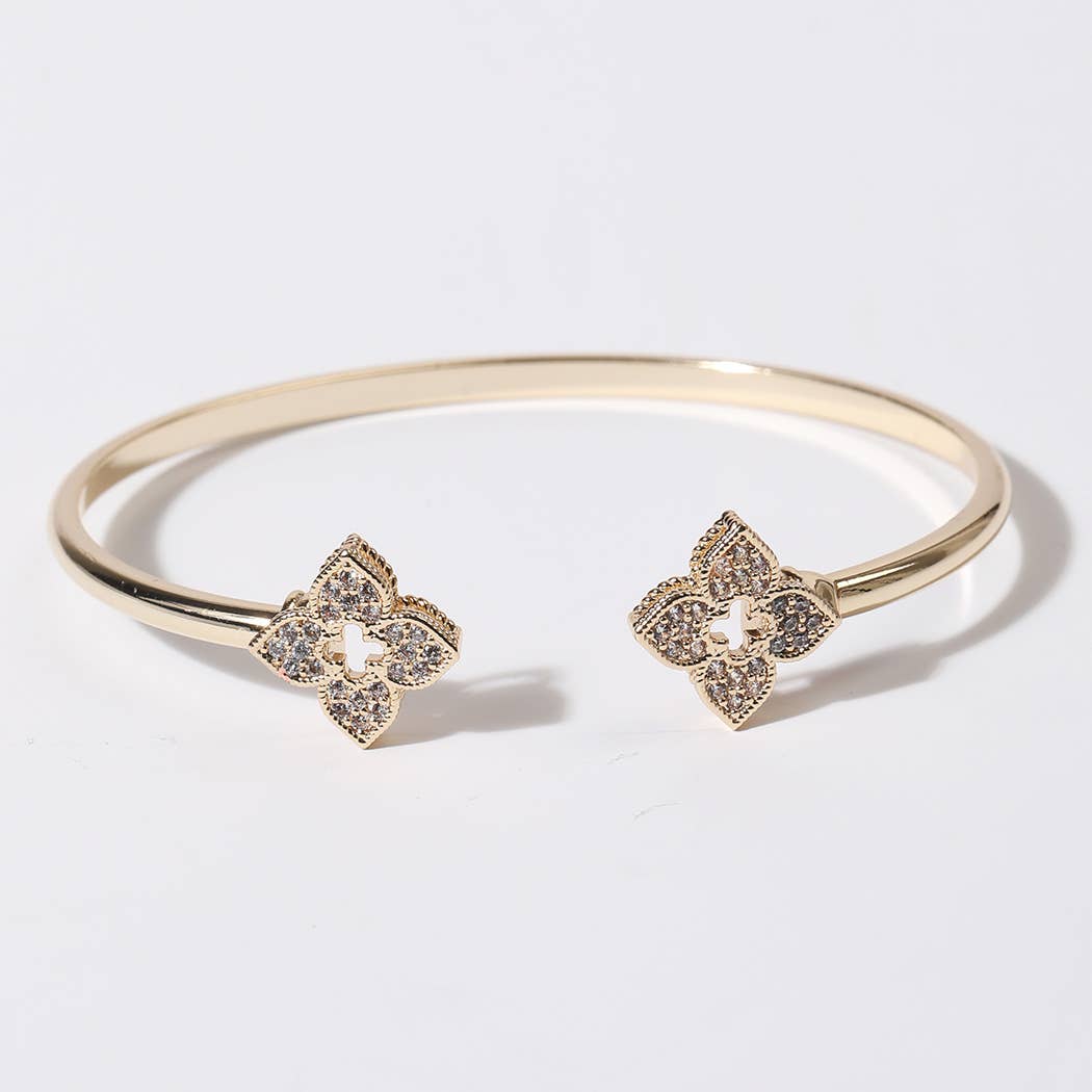 Four Leaf Clover Gold Plated Cuff Bangle