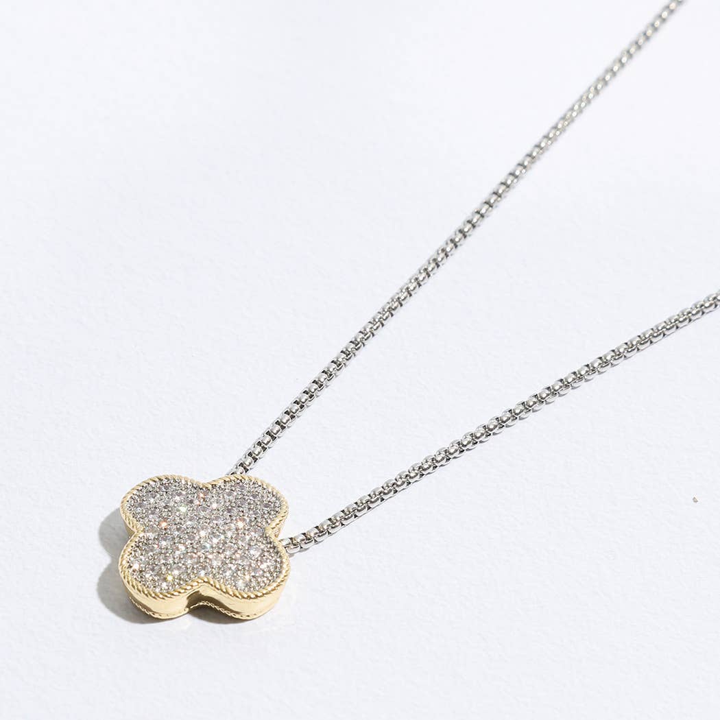 Gold Tone Outline Clover Pendant Necklace