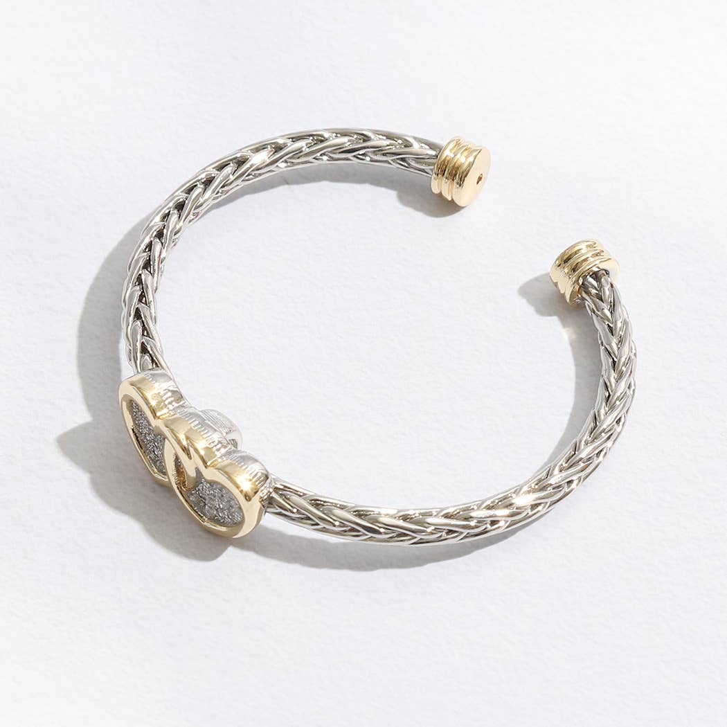 Two Heart Pave Braided Bangle Bracelet