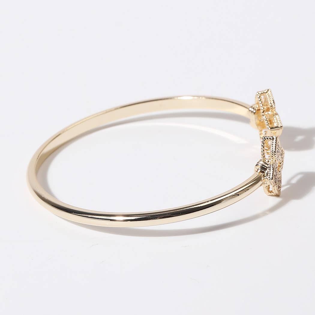 Four Leaf Clover Gold Plated Cuff Bangle