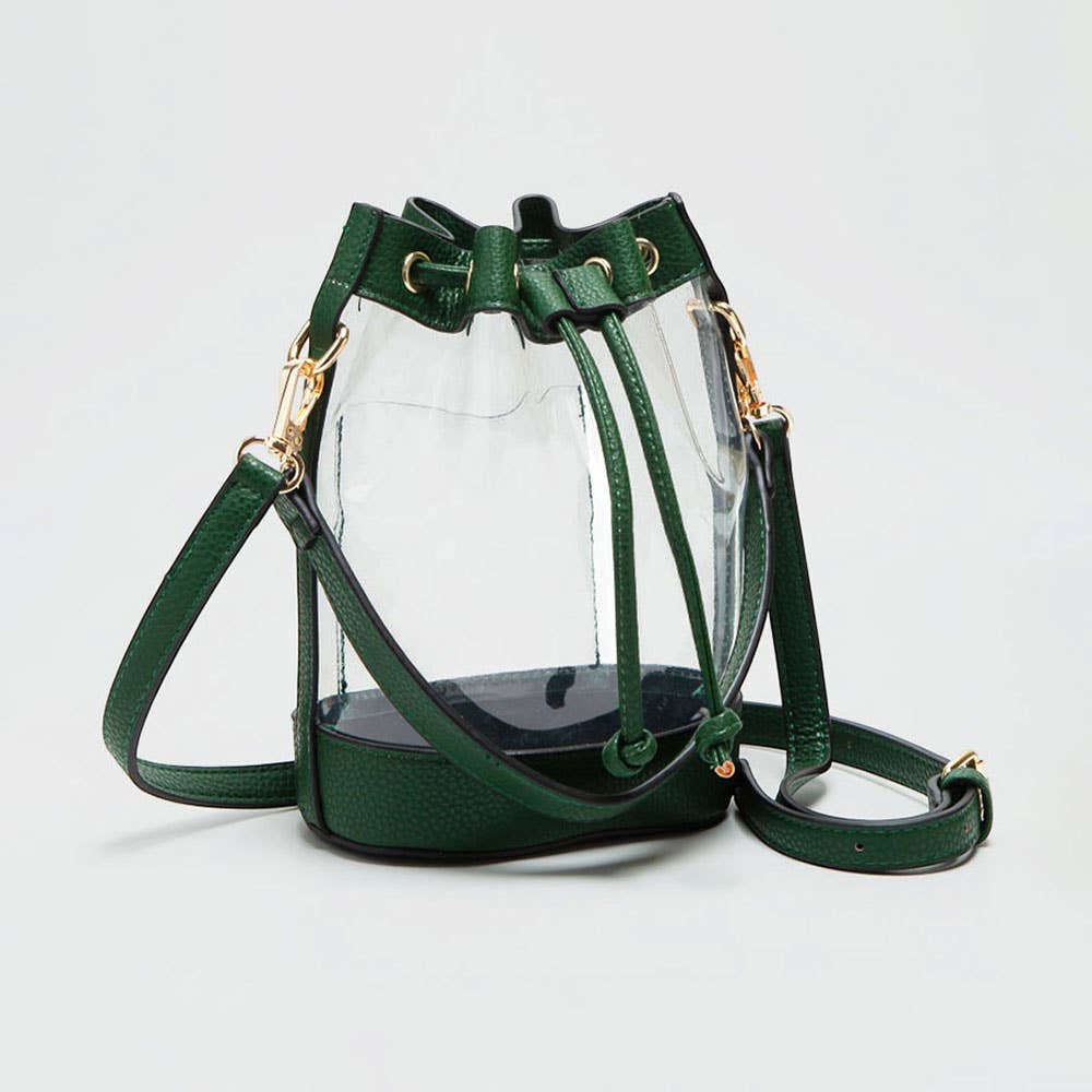 Solid Faux Leather Transparent Bucket Bag