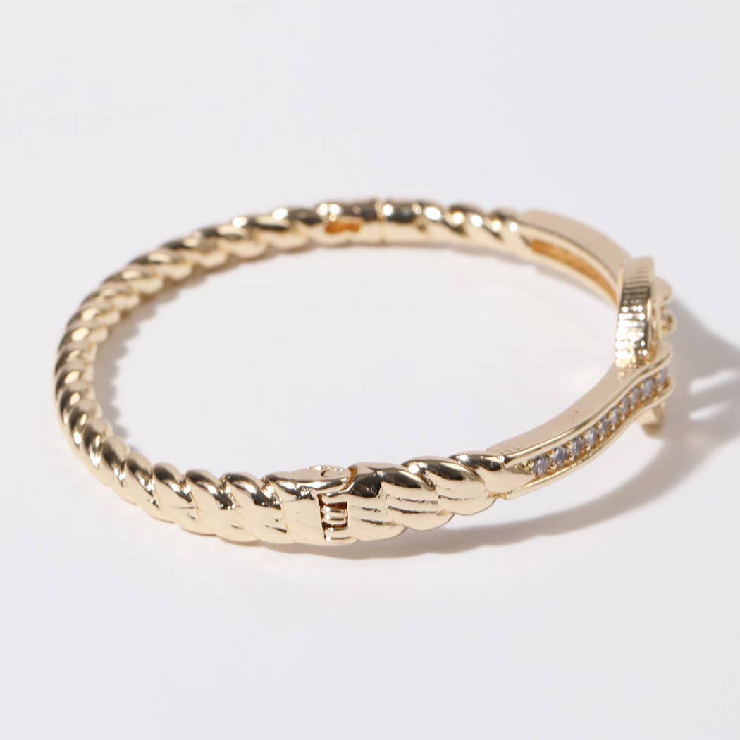 Linked Oval Twisted Gold Plated Bangle Bracelet